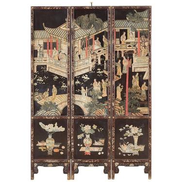 Chinese Export Three-Panel Lacquered Coromandel Screen by ErinLaneEstate