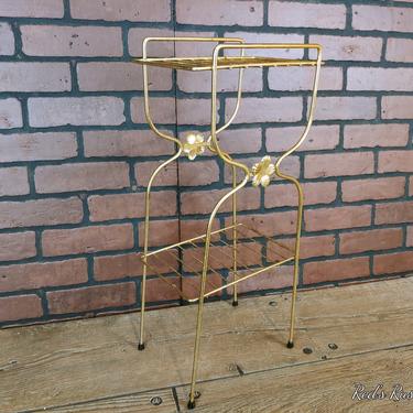 Mid Century Brass Wire Record/Magazine/Telephone Side Table 
