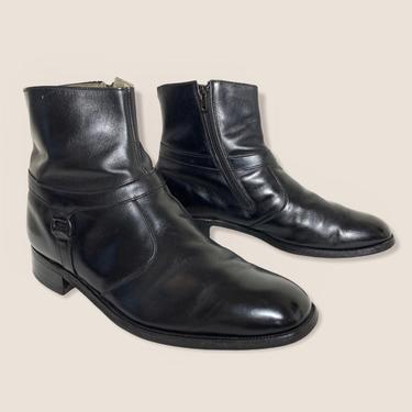 Vintage 1960s Leather Ankle Boots ~ 13 D ~ Shoes ~ Talon Zipper / Zip-Up ~ Beatle / Mod ~ 