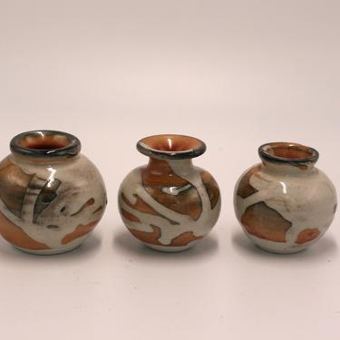 vintage southwestern pottery vases/set of three small vases/marked E 