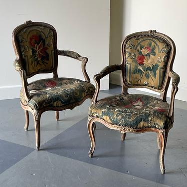 Pair of 18th Century Fauteuils with Tapestry Seats