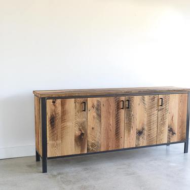 Modern Buffet Cabinet / Reclaimed Wood + Steel Bar Storage Credenza 