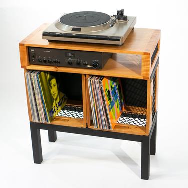 Modular Vinyl Record Crate Media Console, North American Wood & Steel 