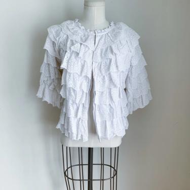 Vintage 1980s White Lace Tiered Cardigan / M 