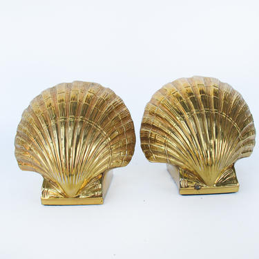 Vintage Set of 2 Solid Brass Shell Bookends - Made by Philadelphia Manufacturing Company 