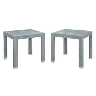 Karl Springer End Tables in Shagreen with Bone Inlays 1980s (Signed)