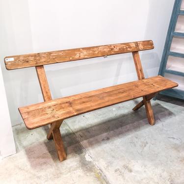 Natural Wooden Bench w/ High Back
