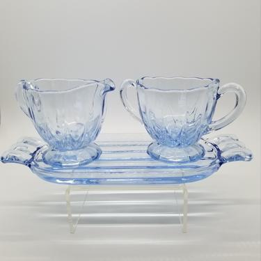 Art Deco Powder Blue Depression Glass sugar/cream set