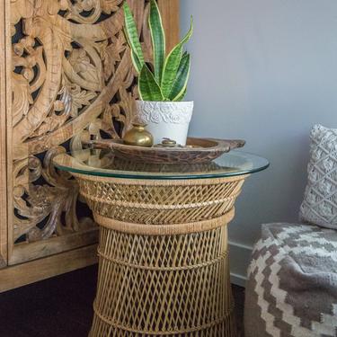 SHIPPING NOT FREE! Wicker Coffee Table+ Glass Top/End Table/Plant Stand 