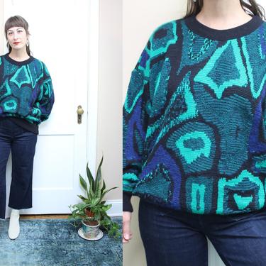 Vintage 80's 90's Acid Drip WOOL Sweater / 1990's Pull Over Sweater / Women's Size Large - CL / Men's Size Medium - Large by Ru