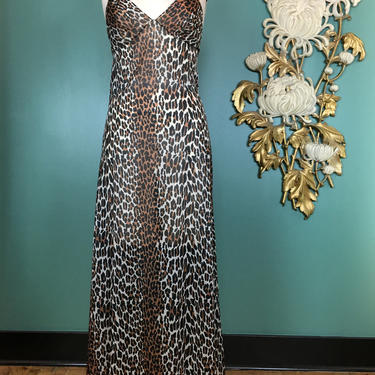 1960s nightgown, leopard print, vintage nightgown vanity fair, medium, vintage maxi dress, animal print, 60s loungewear, nylon nightie, 34 