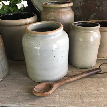 French Gris Confit Jar, Gray Stoneware Crock Pot, Utensils, Artist, Flower Vase, Rustic French Farmhouse Cuisine 