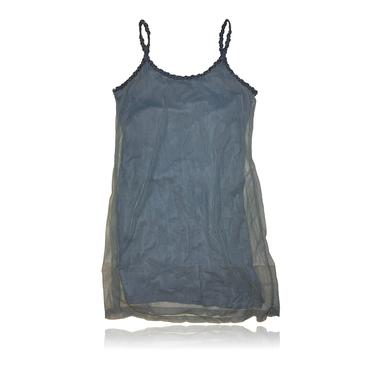 90s Blue Gray Overlay Transparent Mesh Mini Dress Spaghetti Straps // Funky People // Size Small 