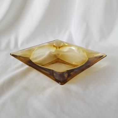 Vintage 70s Amber Glass Ashtray / Solid Glass Square Ashtray / Small Midcentury Cocktail Party Ashtray / Vintage Tobacciana Smokers Gift 