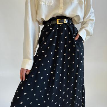 Vintage Onyx Printed Silk Midi Skirt