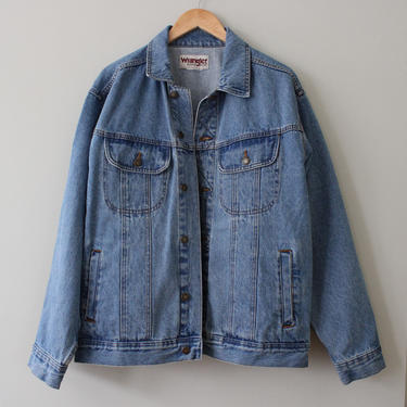 Vintage Wrangler Medium Blue Denim Wash Jean Jacket Size L XL 
