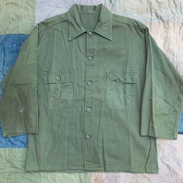 CRISP Early Vietnam War Sateen Field Shirt Large XLarge Army USMC Utility Private Purchase Open Cuff 