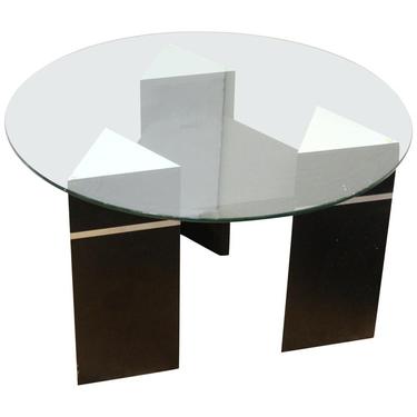 Postmodern Triangular Side Table or Coffee Table with Round Glass Top