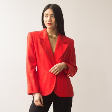 1980s Givenchy Nouvelle Boutique Flame Red Linen Blazer 