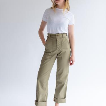 Vintage 27 Waist Army Tan High Waist Pants | Cotton Poly Utility Pant | Beige Khaki Fatigue pants | slim Army Trouser | Made USA 