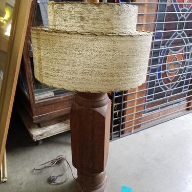 Vintage Oak Table Lamp with Drum Shade