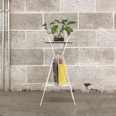 Vintage Plant Stand Retro 1960's White Painted Metal + Two Tier + Wire Rack + Table + Small Plants + Indoor + Outdoor + Patio + Home Decor 