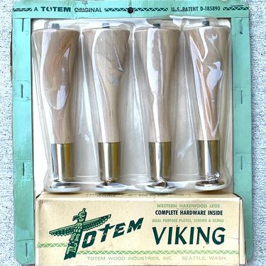 RARE - MID-CENTURY Furniture Feet/Legs w/Strait and Angle mounting brackets - Circa 1950's in Package - Totem/Viking Bowling Pin Shape 