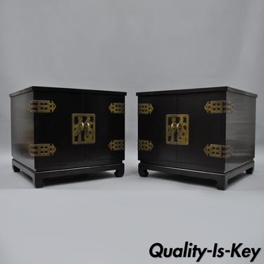 Pair Vintage Black Oriental Asian Side Cabinet End Tables by Bill Meyer Lamps