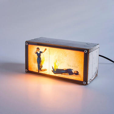 THIS IS FINE lightbox - funny art - living room lamp - Decorative light - vintage illustration - table lamp - distressed - home decor 