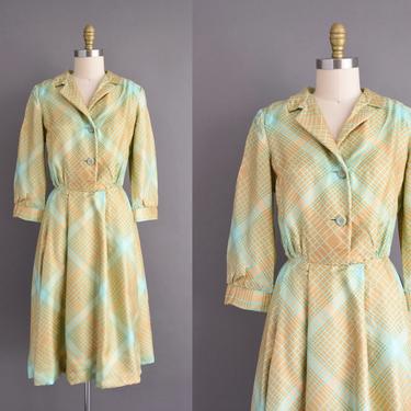 vintage 1950s dress | Georgia Bullock Silk Plaid Print Dress | Small | 50s vintage dress 