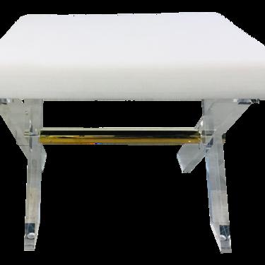 Worlds Away Contemporary White and Brass Acrylic Dixon Stool