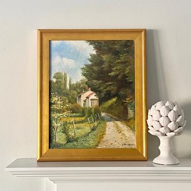 Vintage Landscape Oil Painting French Rural Bucolic Scene Original Signed 