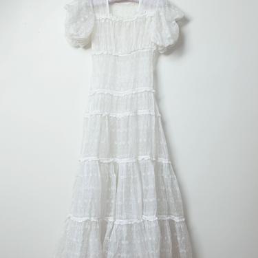 1930s Organza Eyelet Dress / 30s Garden Party Wedding Gown 