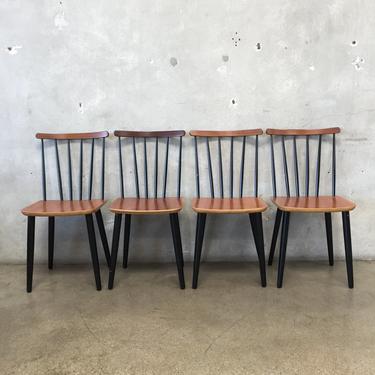 Set of Four Mid Century Danish Spindle Back Dining Chairs