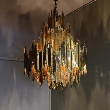 Tom Greene chandelier brutalist bronze color 