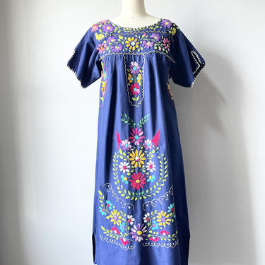 1970s Maxi Dress Mexican Embroidered Cotton S 