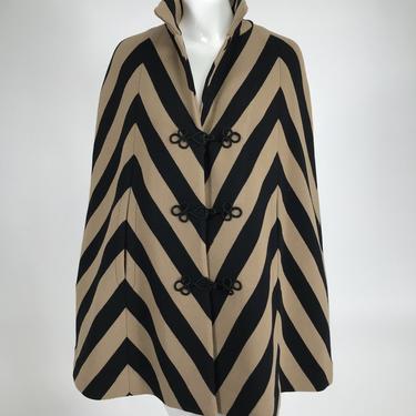 1960s Made in Italy Black &amp; Tan Stripe Knit Cape
