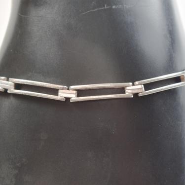 Edgy 80's Italy sterling open rectangles rocker bracelet, simple 925 silver geometric bars stacking link chain 