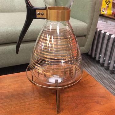 Vintage Mid Century Pyrex Coffee Carafe with Warmer – Gold Stripe Pattern