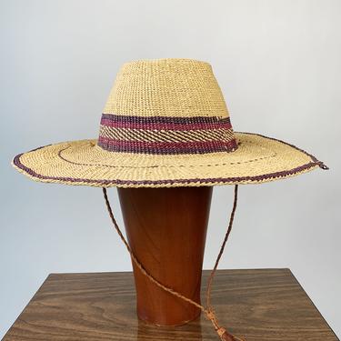 Striped Brim Straw Hat w/ Tie