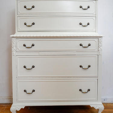 Antique Highboy Dresser, Vintage White Dresser, Chest of Drawers, Chic Dresser, Ball and Claw Feet, Painted Dresser, Free NYC Delivery 
