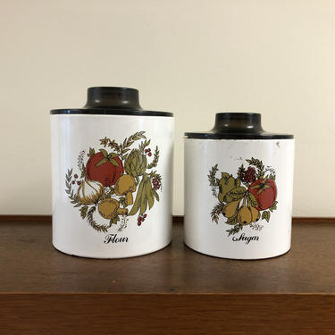 Vintage Mid-Century Modern Aluminum Ransburg Spice of Life Tin Flour and Sugar Kitchen Canisters 