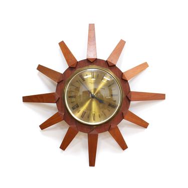 DONE - Mid Century Teak Startburst Sunburst Wall Clock by Anstey & Wilson 