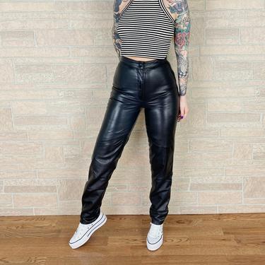 1980's Soft Black Slim Chic Leather Pants / Size 24 25 XS 