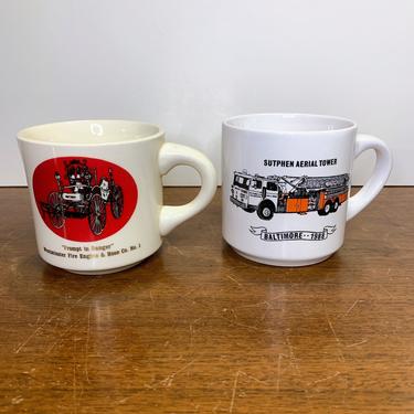 Vintage Firetruck Mugs Firefighter Firehouse Maryland WC Bunting Baltimore 
