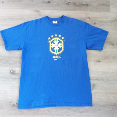 Vintage T-shirt CBF Brazil 00s Large Nike Blue Collectors Soccer Casual Street Wear 