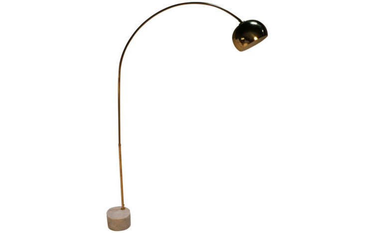 Mid Century Italian Brass Marble Arc Floor Lamp 