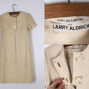 1960s Vintage Beige Mod Dress - Size S - Marie McCarthy for Larry Aldritch by HighEnergyVintage