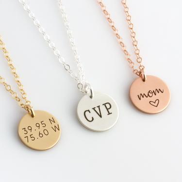 Dainty Engraved Disc Necklace, Personalized Disc Necklace, Engraved Monogram Necklace, 14K Gold Fill, Mothers Day Gift, LEILAJewelryShop 
