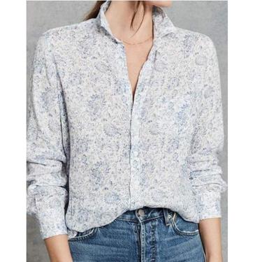 Italian Linen Washed Blue Floral Button Down